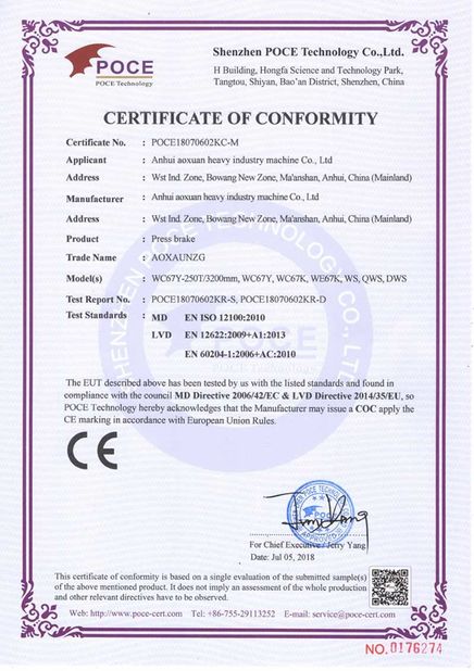Chiny Anhui Aoxuan Heavy Industry Machine Co., Ltd. Certyfikaty